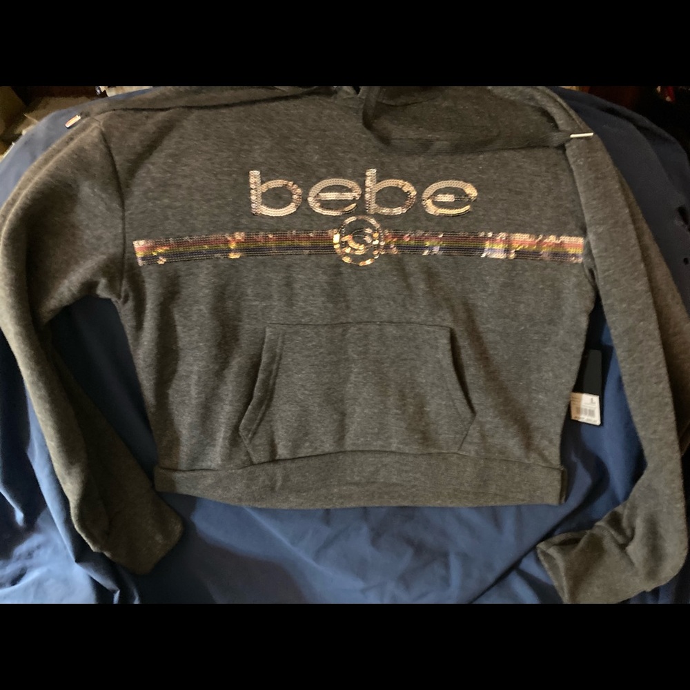 🌈 NWT Bebe hoodie! Bebe sport 🌈 rainbow and silver sequin logo size L